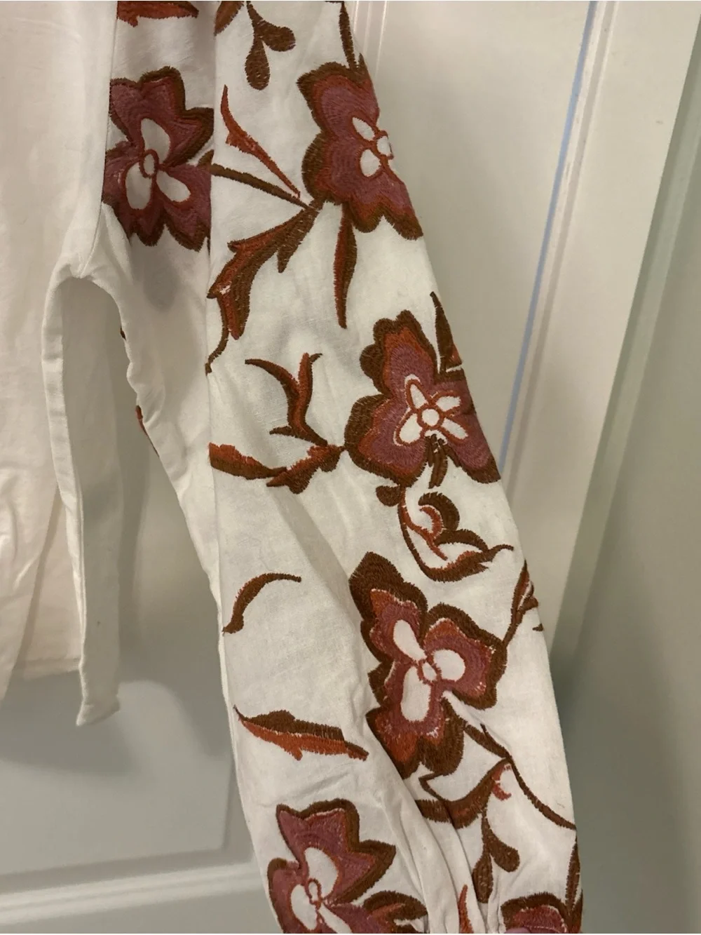 Calypso St Barth-Large-w/Embroidered Balloon Sleeve-Cotton/Flax-Brown/Pink/White - Picture 3 of 5